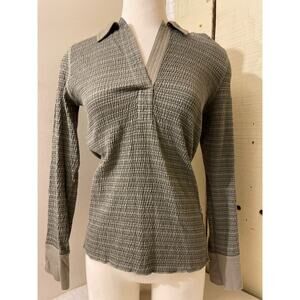 Lole‎ Women's Size Small Long Sleeve Collar Crinkle Knit Shirt Green Active